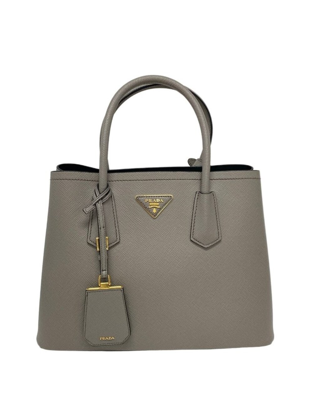 Prada Handbag Double Bag Gray Beige Leather